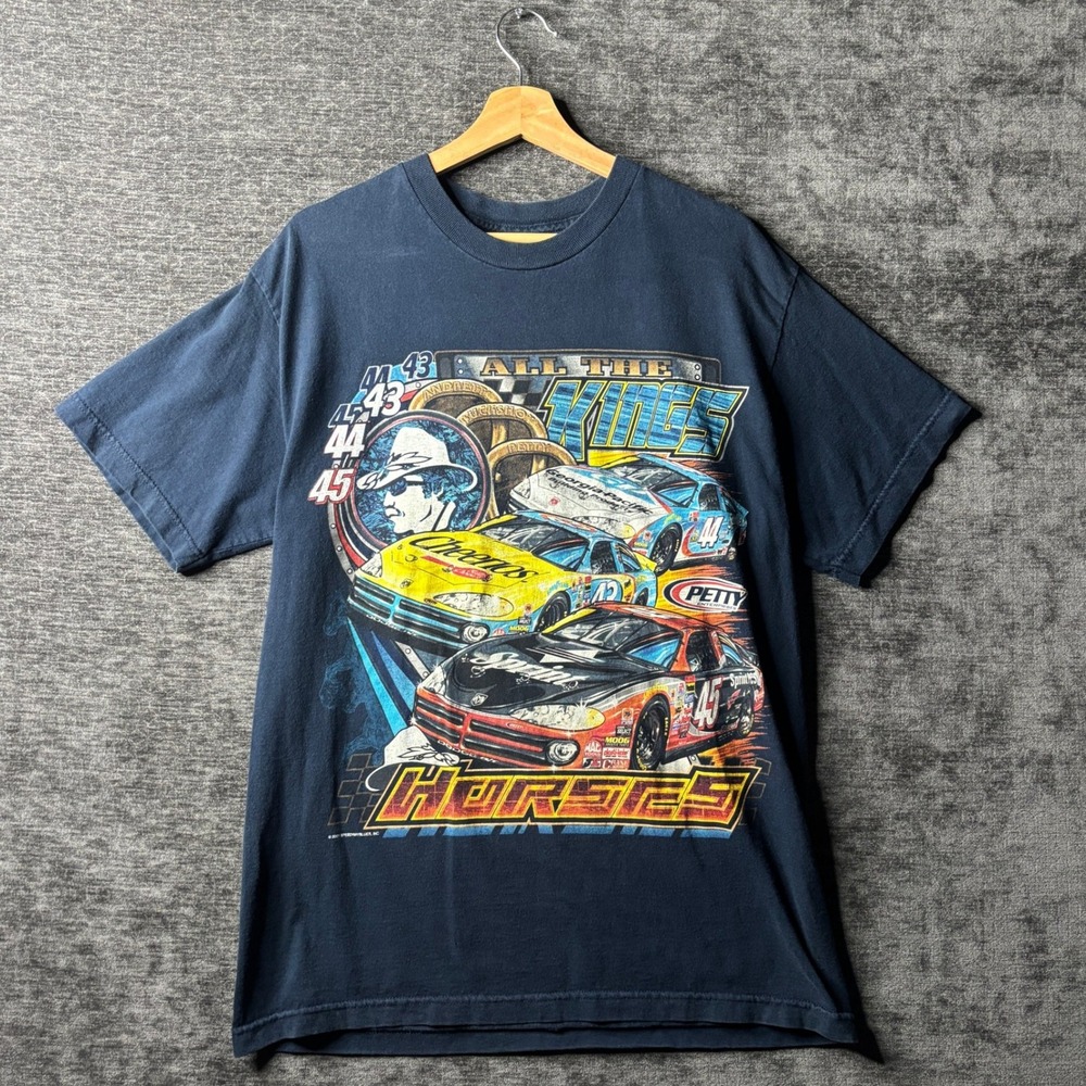 Vintage 2001 All The Kings Richard Petty NASCAR Graphic T-Shirt Navy Size L